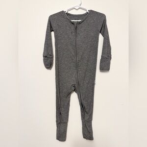 Gray Ribbed Kids One Piece Zip Pajamas